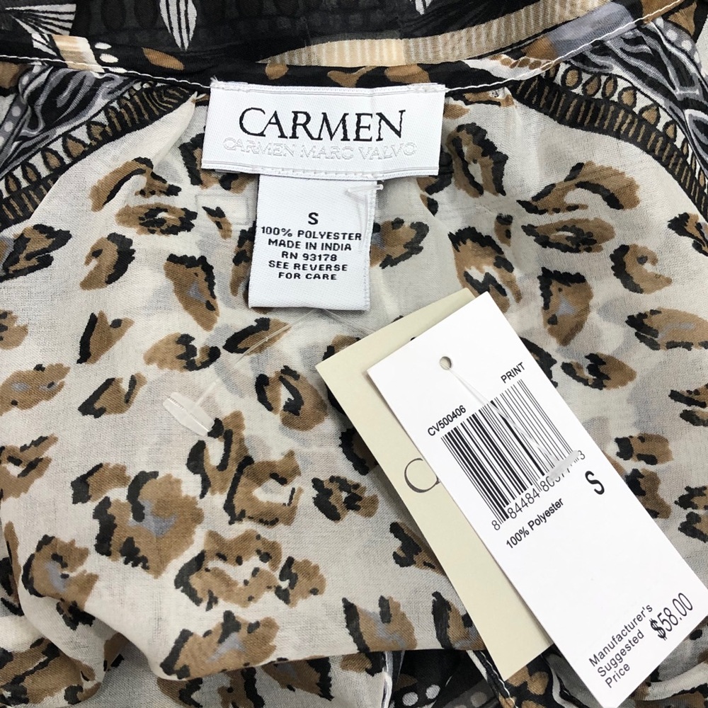 Carmen Marc Valvo long sleeve loose fit front tie blouse - Picture 9 of 10